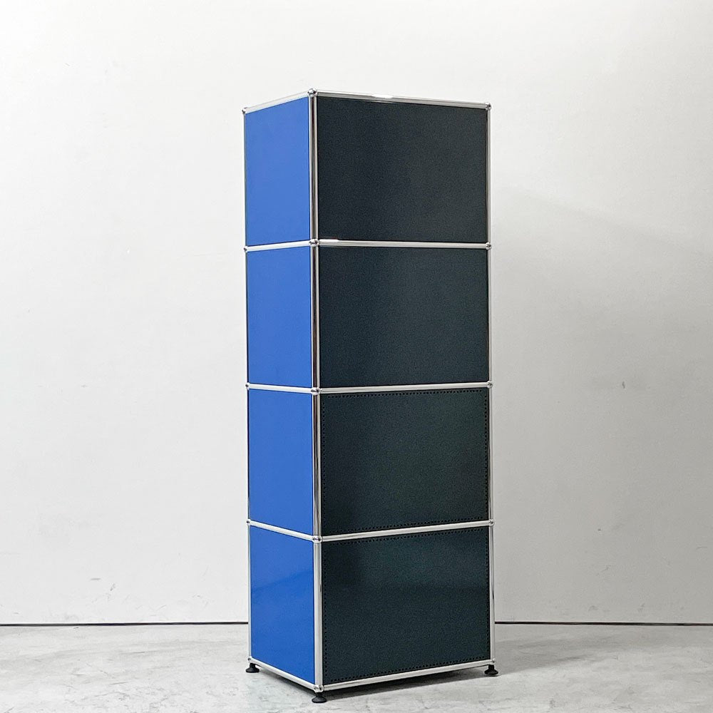 ユーエスエムハラー USM Haller モジュラーファニチャー Modular Furniture 1列4段 ドロップダウン扉 ミッドグレー × ジェンシャンブルー × ビーレッド × アントラサイト スイス ●