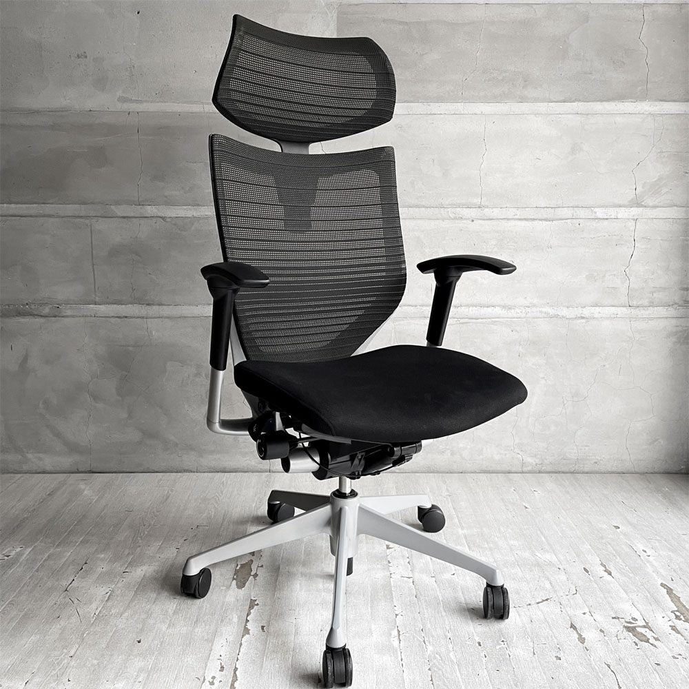 オカムラ okamura バロンチェア Baron Chair デスクチェア WORKAHOLIC特注モデル エクストラローバック グラデーションサポートメッシュ ヘッドレスト 座面クッション仕様 ジョルジェット・ジウジアーロ 定価￥227,590- ♪