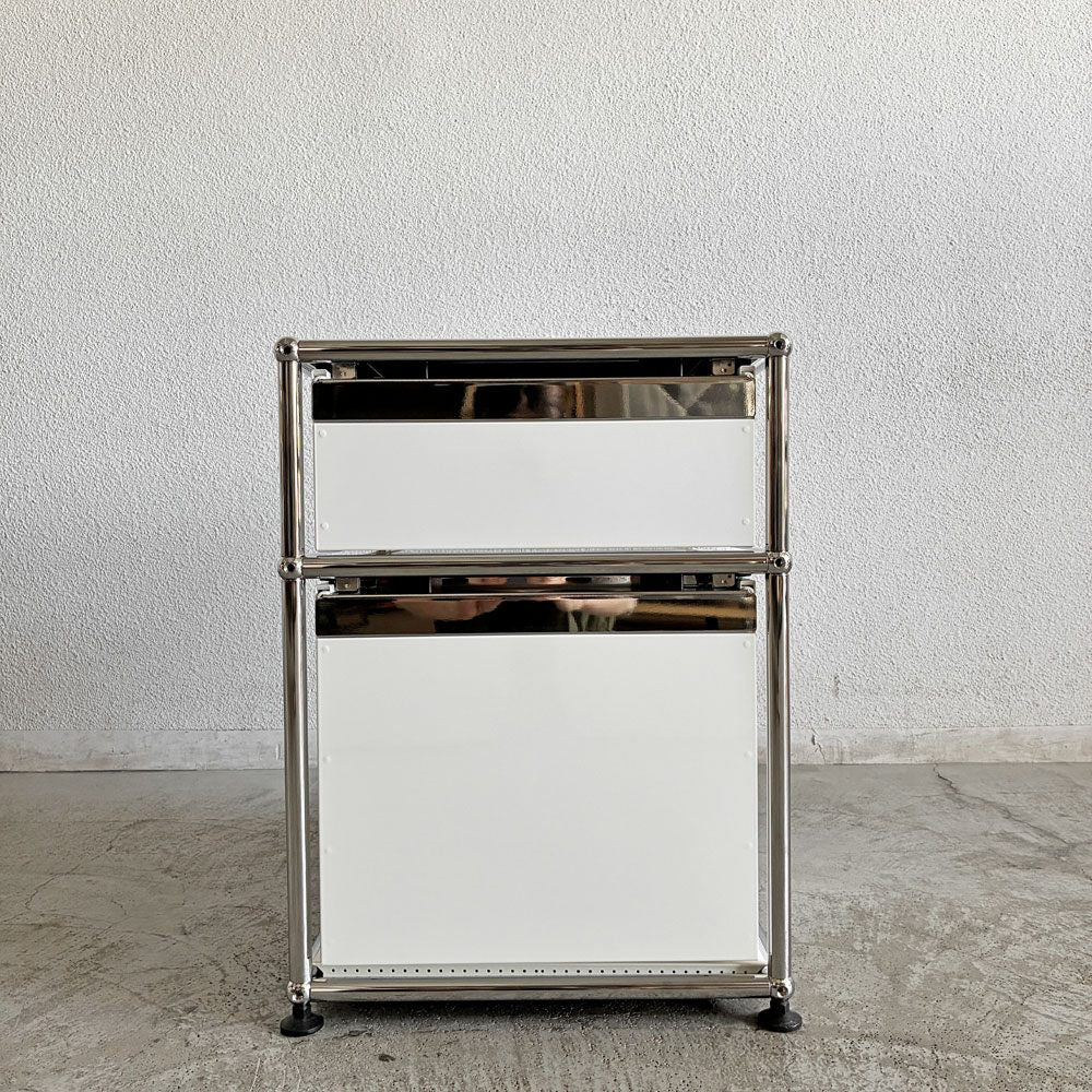 ユーエスエムハラー USM Haller モジュラーファニチャー Modular Furniture ハラーシステム デスクキャビネット 2ドロワー ピュアホワイト 鍵なし トレイ＆替えキャスター付 未使用保管品 〓