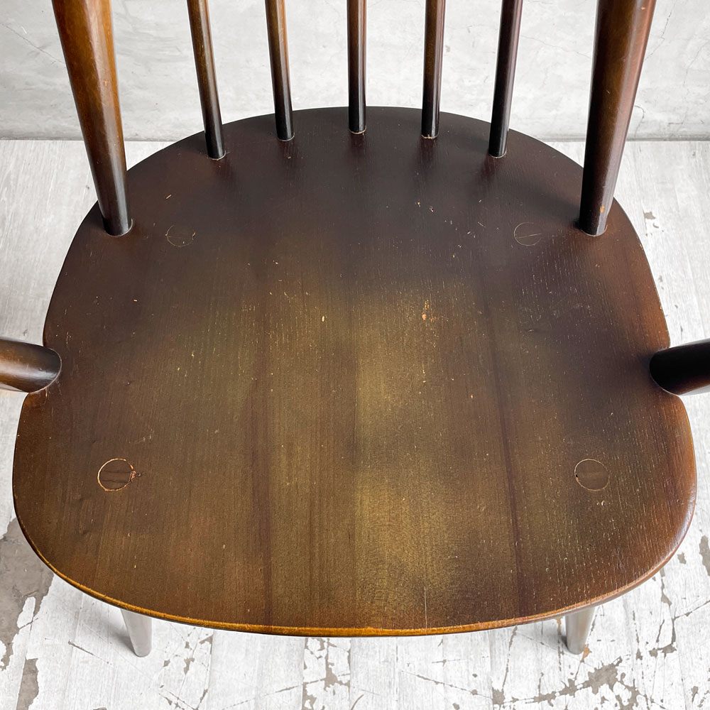 アーコール Ercol ゴールドスミス ダイニングチェア アームチェア コロニアル ハイバック エルム材 ダークブラウン UKビンテージ 英国家具 ♪