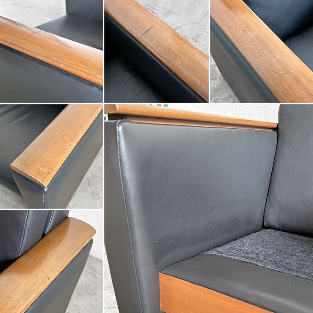 オーダーファニチャー Custom made furniture 木製フレーム ソファ ラウンジチェア ブラック PVCレザー ミッドセンチュリーデザイン 〓