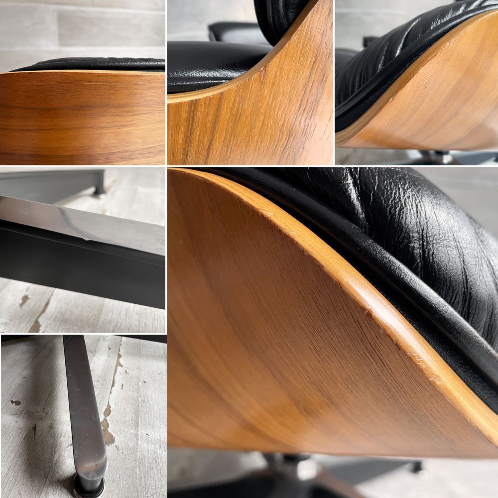 ハーマンミラー Herman Miller イームズラウンジチェア＆オットマン ブラックレザー ウォールナット C&Rイームズ ミッドセンチュリー♪