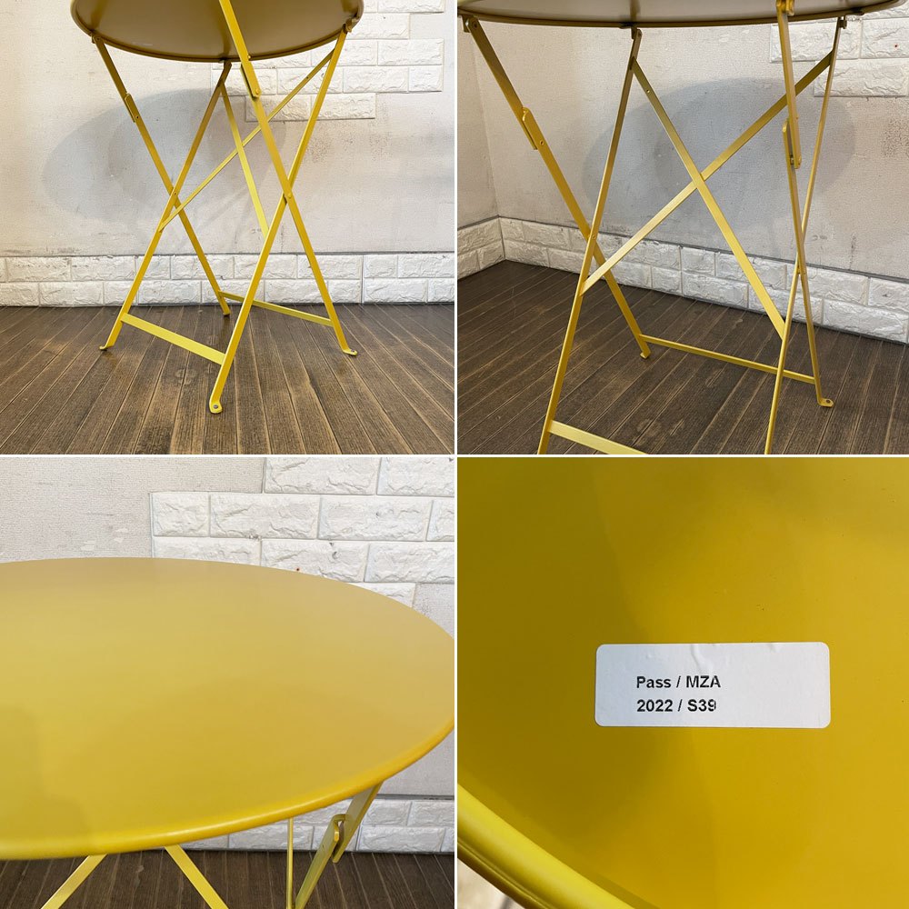 フェルモブ Fermob ビストロ BISTRO ラウンドテーブル ROUND TABLE 60 フォールディング ガーデンテーブル イエロー系 Φ60cm 折りたたみ フランス 定価￥48,400- ◎