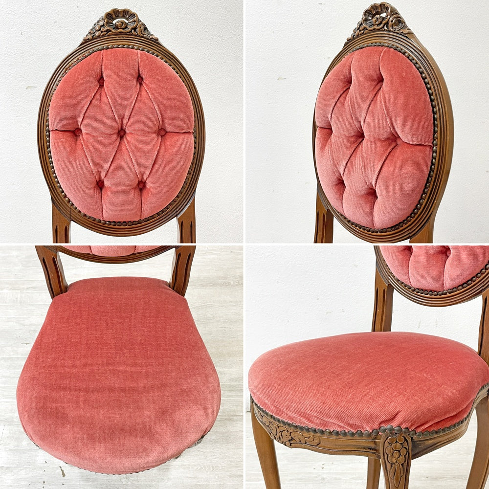 ヨーロピアンクラシカル デザイン European Classical design 木製 サロンチェア ダイニングチェア 猫脚 レッド イタリア ロココ調 A ●