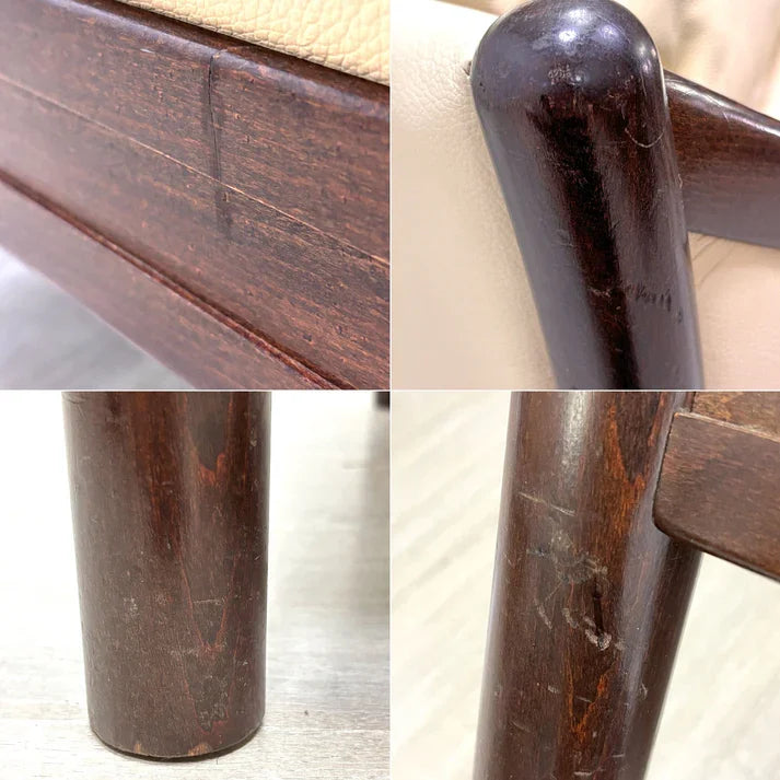 スカンジナビアビンテージ Scandinavian Vintage 3Pソファ 本革 ビーチ材 北欧 Lloyd's Antiques取扱 現状品 ●