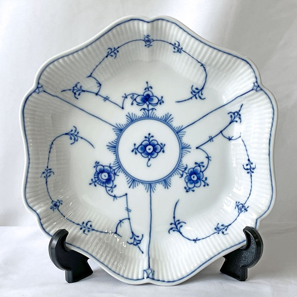 ロイヤルコペンハーゲン ROYAL COPENHAGEN ブルーフルーテッド プレイン 中皿 ディーププレート 21cm 六角 箱付 未使用品 ◇