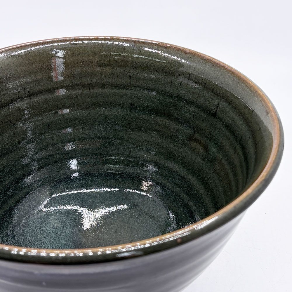 マルガレーテンヘーエ Keramische Werkstatt Margaretenhohe ボウル 丼 ダークグリーン系 ろくろ目 李英才 現代作家 艶あり C ●