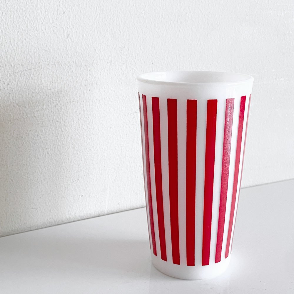 ヘーゼルアトラス Hazel Atlas  キャンディストライプ Candy Stripe ガラスタンブラー レッド ミルクガラス 耐熱 50年代 USビンテージ ■
