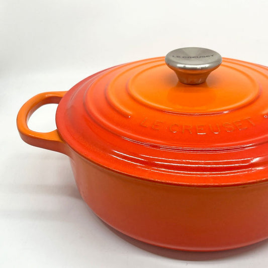 ルクルーゼ LE CREUSET ココットロンド 両手鍋 24cm オレンジ 替えツマミ付き 鋳物 フランス ●