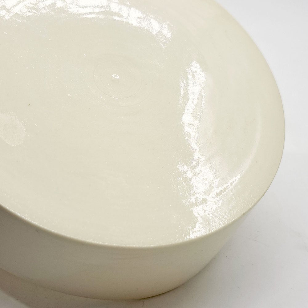 岩田哲宏 台皿 コンポート皿 半磁器 白 透明釉 Φ12cm 現代作家 ●