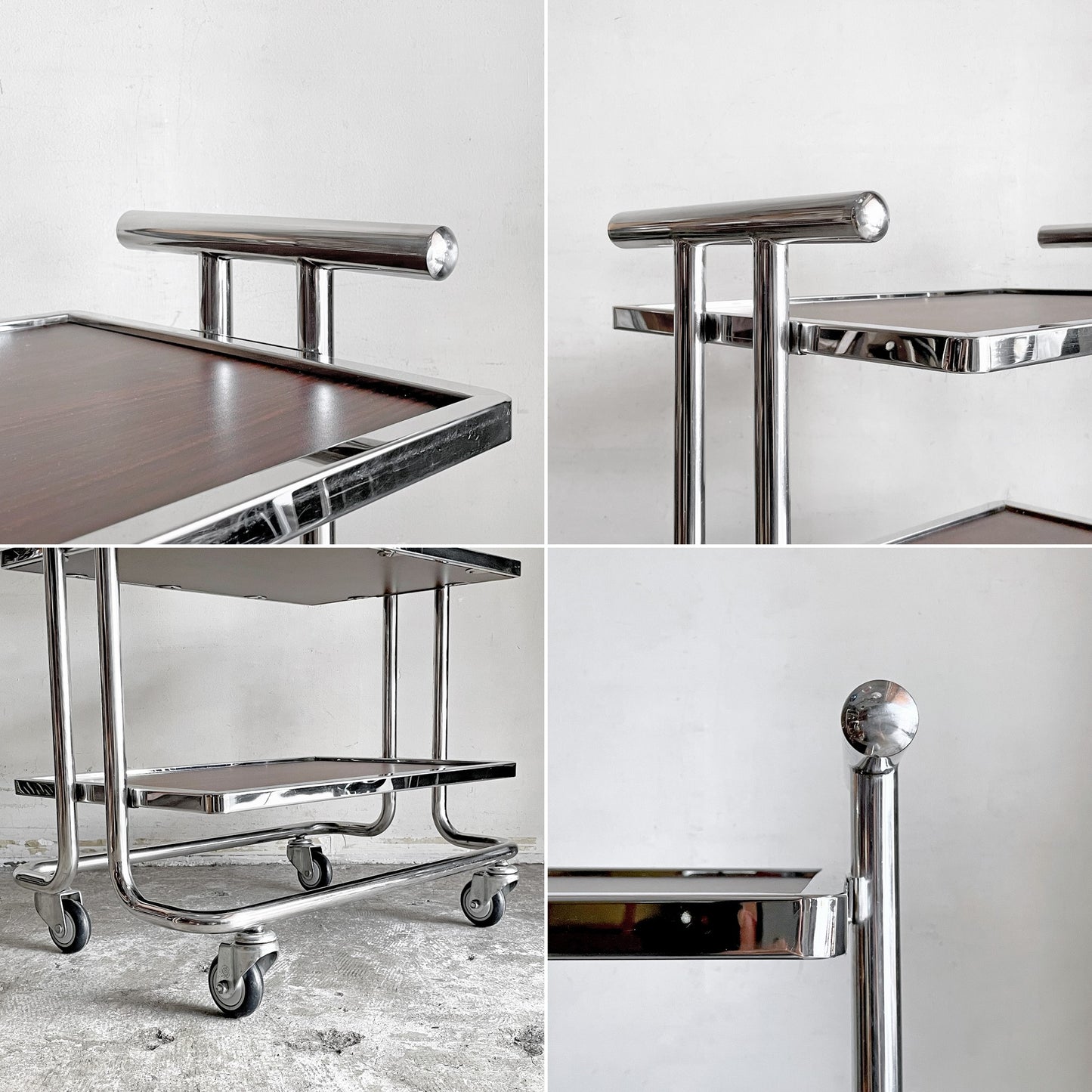 レトロデザイン サービスワゴン オープンシェルフ 木目調 キャスター付き 店舗什器 W67×H91cm ■