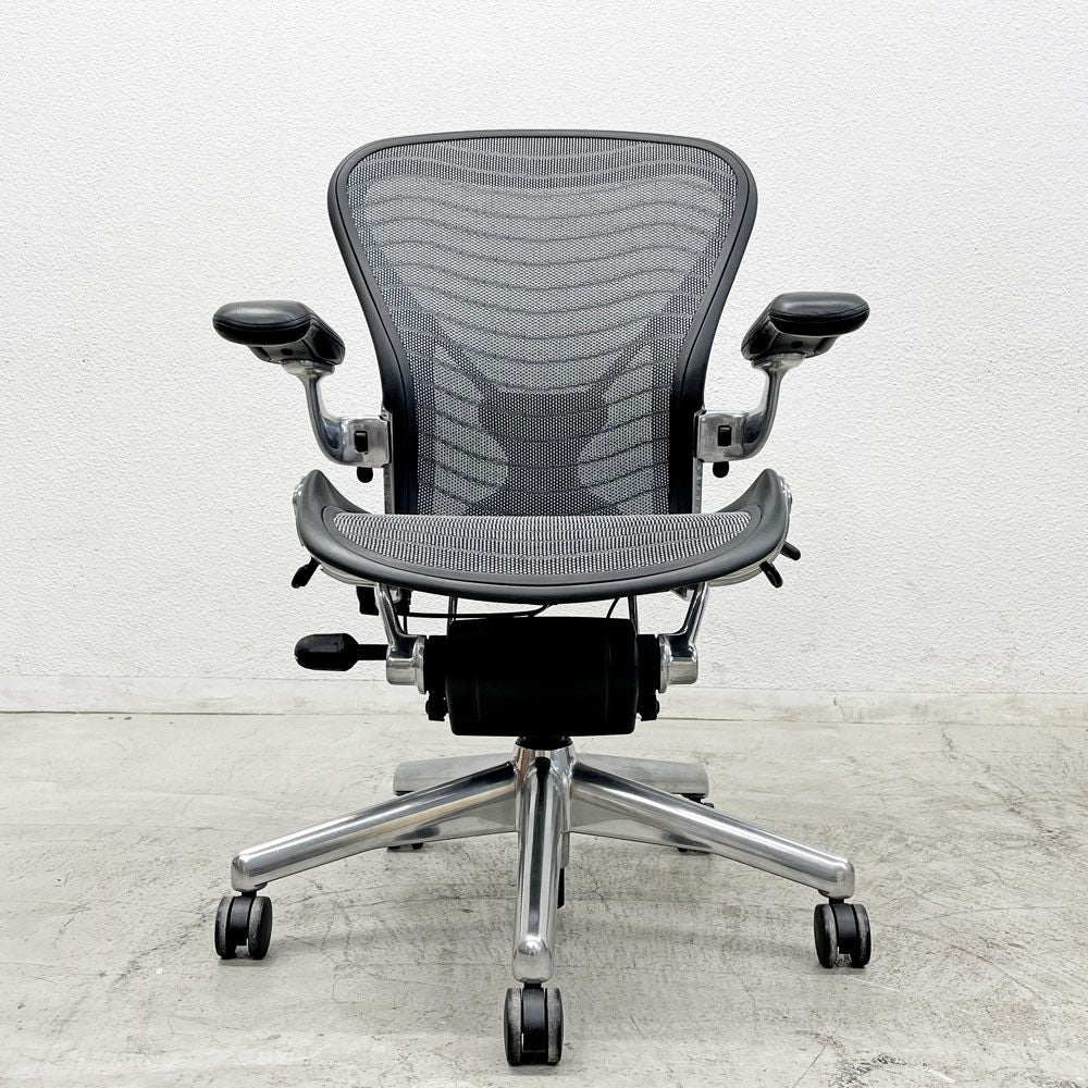 ハーマンミラー Herman Miller アーロンチェア デスクチェア Bサイズ ポスチャーフィット ウェイブ ポリッシュドアルミベース ビル・スタンフ ＆ ドン・チャドウィック 〓
