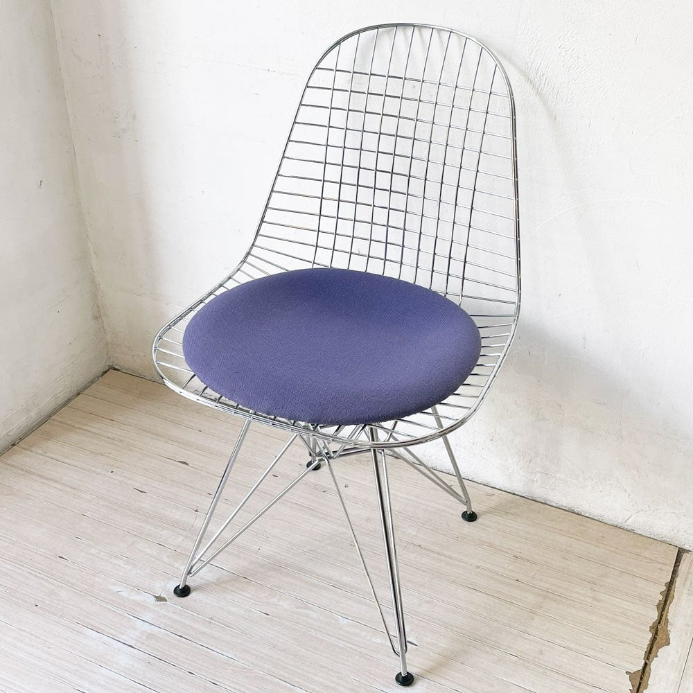 ヴィトラ vitra ワイヤーチェア Eames Wire Chair DKR5 エッフェルベース シートパッド付 ファブリック ブルー系 C&R イームズ ミッドセンチュリー ★