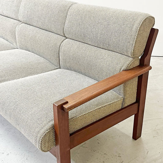 日田工芸 Hita Craft 3シーターソファ 3Pソファ ストレートアーム チーク材 ファブリックシート 北欧スタイル ビンテージ ●