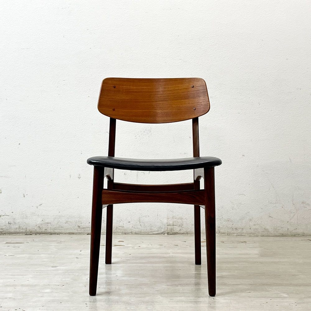 ファーストラップ FARSTRUP Model 208A ダイニングチェア チーク×アフロモシア材 レザー デンマーク ビンテージ 北欧家具 B ●