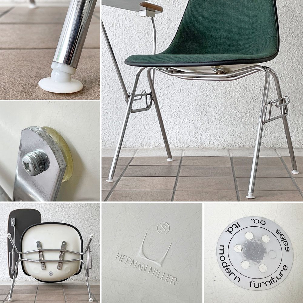 ハーマンミラー Herman Miller サイドシェルチェア セカンド 2nd ビンテージ アプホルスター スクールベース 肘掛けテーブル付 イームズ ミッドセンチュリー C ◇