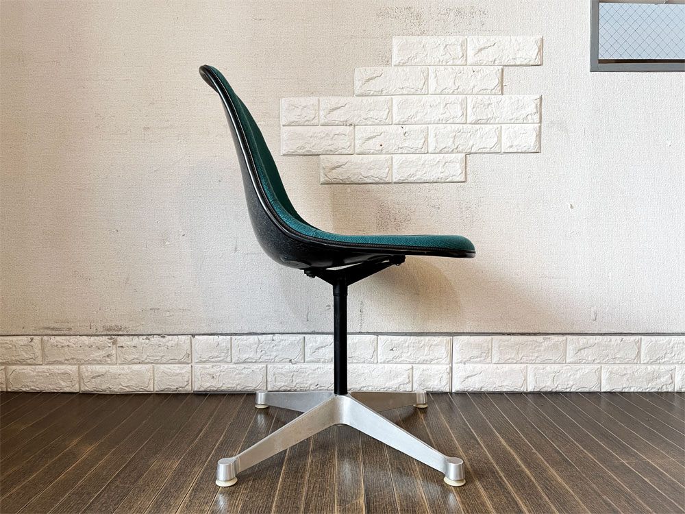 ハーマンミラー Herman Miller サイドシェルチェア モダンファニチャーセールス FRP製 ブラックシェル NC生地 ブルーグリーン コントラクトベース C&R イームズ ◎