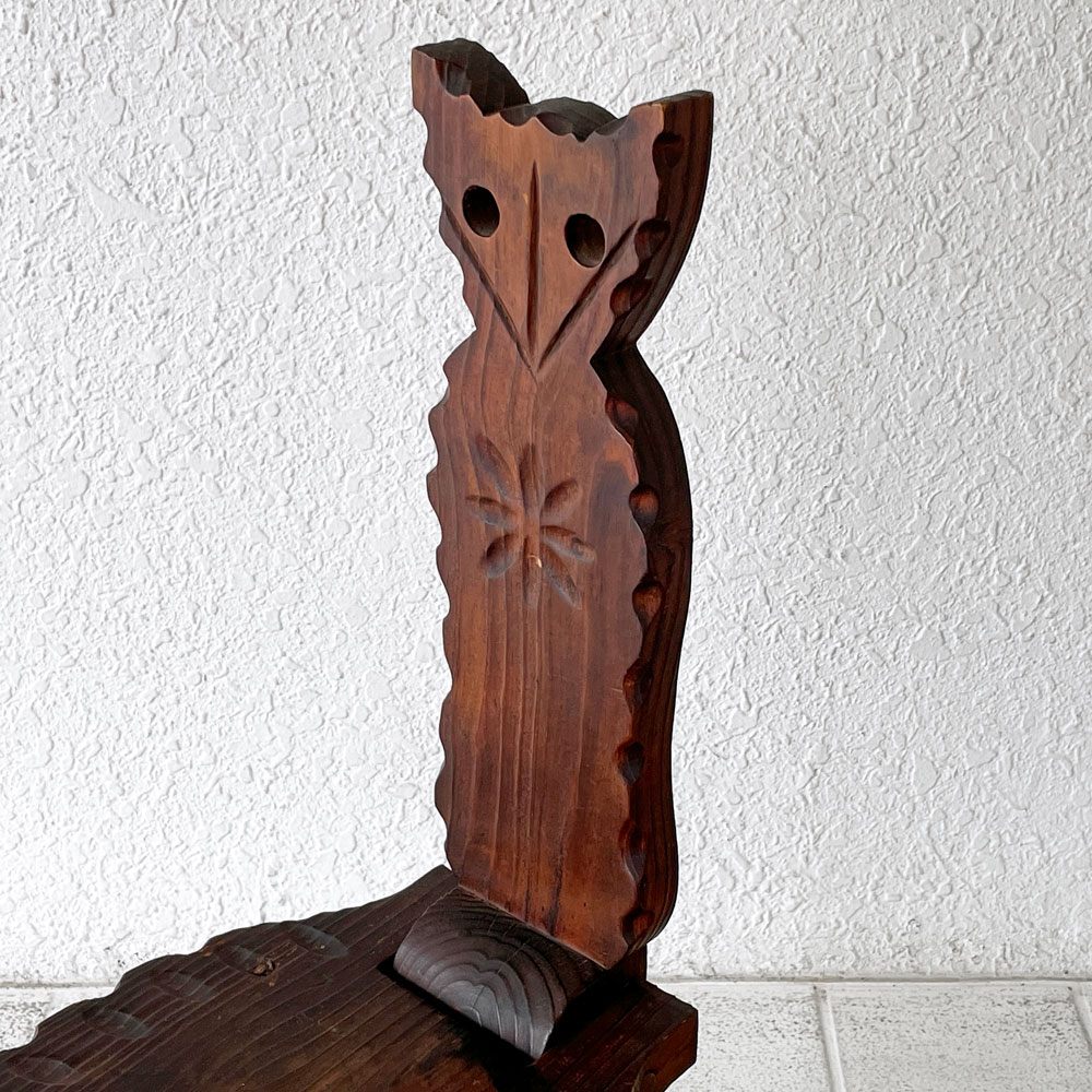 ビンテージ Vintage スパニッシュスツール 猫椅子 キャットチェア フォールディング 折り畳み シェファードチェア Bathing Chair パイン無垢材 木彫 プリミティブ ◇