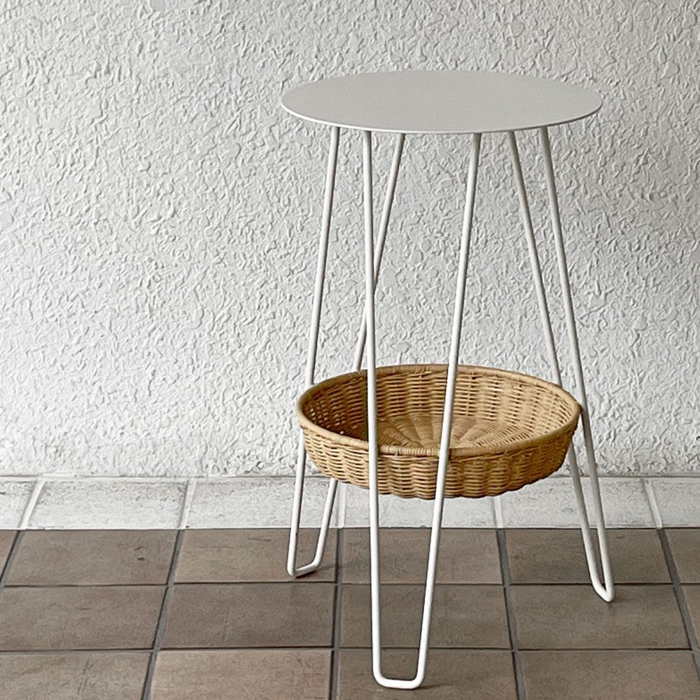イデー IDEE ワラビー WALLABY サイドテーブル SIDE TABLE ラタン スチール ホワイト ナチュラルモダン H60㎝ 廃番仕様 現行定価39,900円 ◇