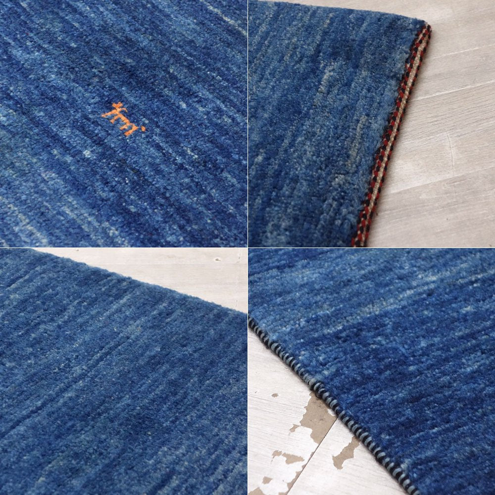 イラン 手織り ギャッベ gabbeh 絨毯 ラグ カーペット ブルー 120×76cm 鹿モチーフ ●