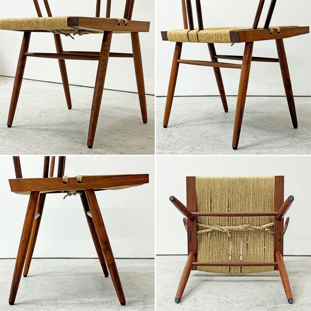 桜製作所 グラスシートチェア GRASS SEATED CHAIR  アームチェア ウォールナット無垢材 い草 ジョージ・ナカシマ George Nakashima 焼印有 ●
