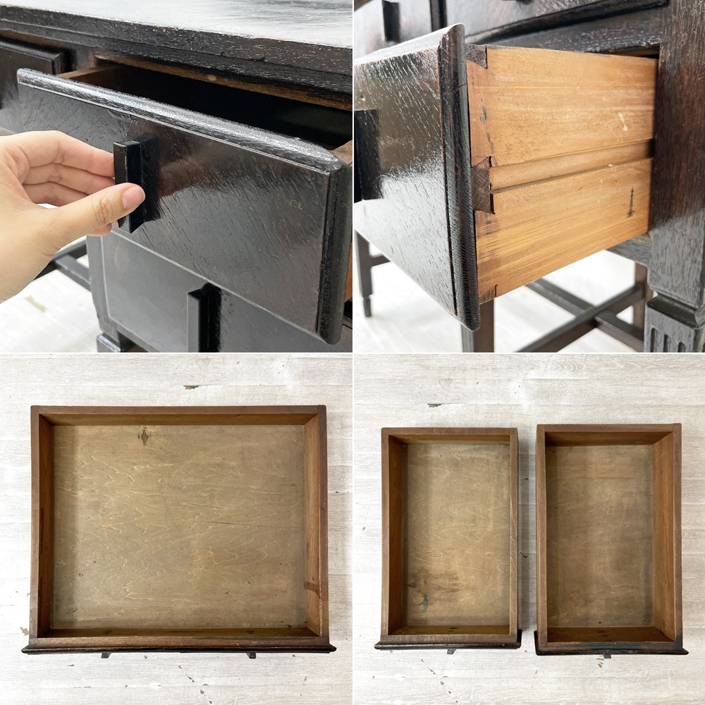 ジャパンビンテージ Japan Vintage 古い木味の片袖机 デスク 抽斗3杯 ダークブラウン 古家具 レトロ W90.5cm ●