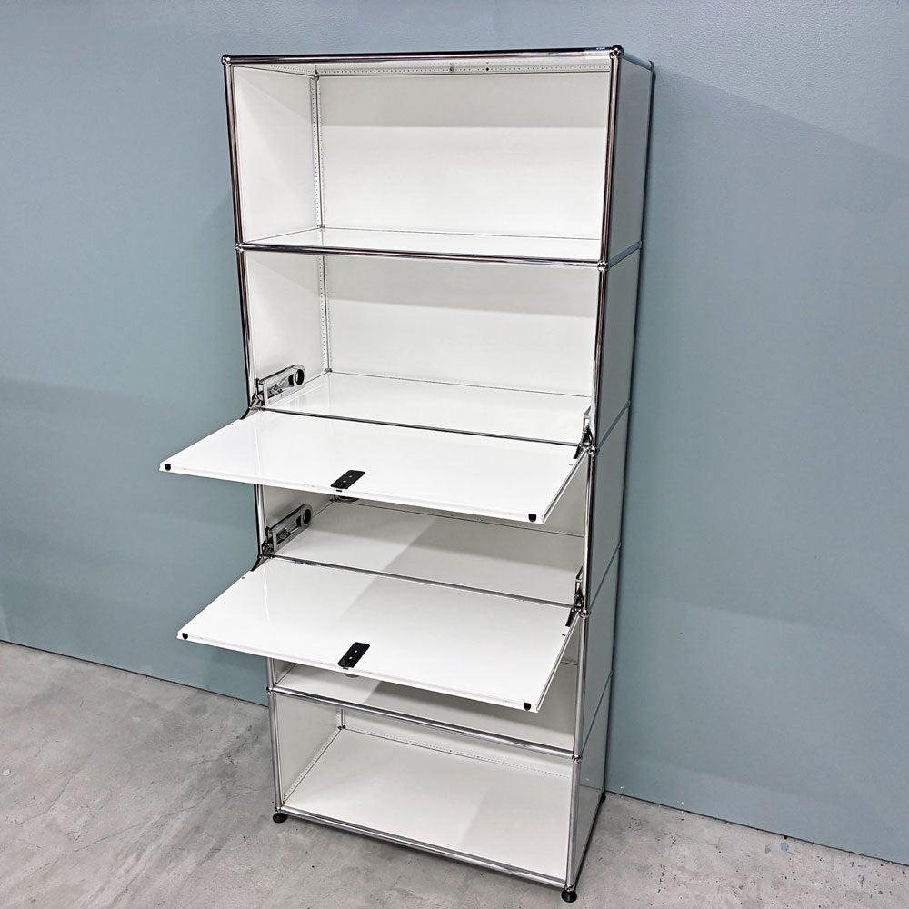 ユーエスエムハラー USMハラー USM Haller キャビネット シェルフ 1列5段 ドロップダウンドア ×2 ホワイト W77×D37×H179cm ◎