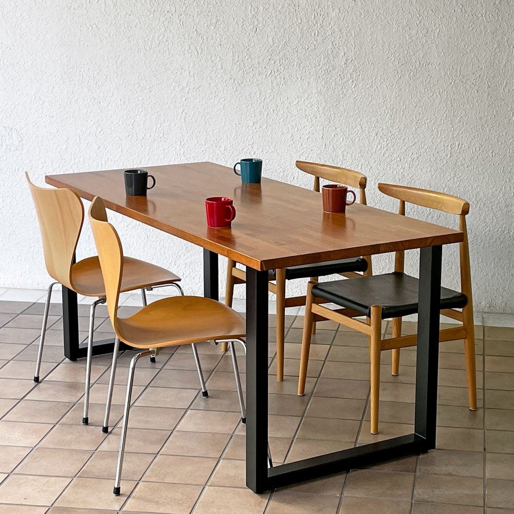 かなでもの KANADEMONO ザ・テーブル THE TABLE デスク ラバーウッド材 チークブラウン スチール脚 スクエア W160cm ◇