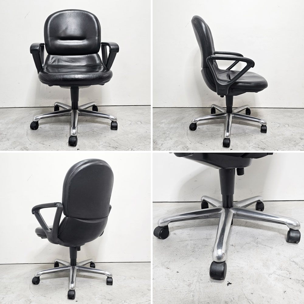 内田洋行 UCHIDA コアチェア CORE CHAIR デスクチェア オフィスチェア ブラックレザー キャスター付 説明書付 ●