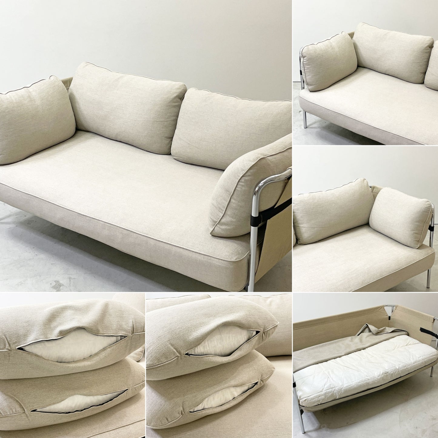 ヘイ HAY キャンソファ CAN SOFA 2シーター ソファ ロナン＆エルワン・ブルレック Ronan & Erwan Bouroullec ベージュ ファブリック クロームフレーム 北欧モダン ●