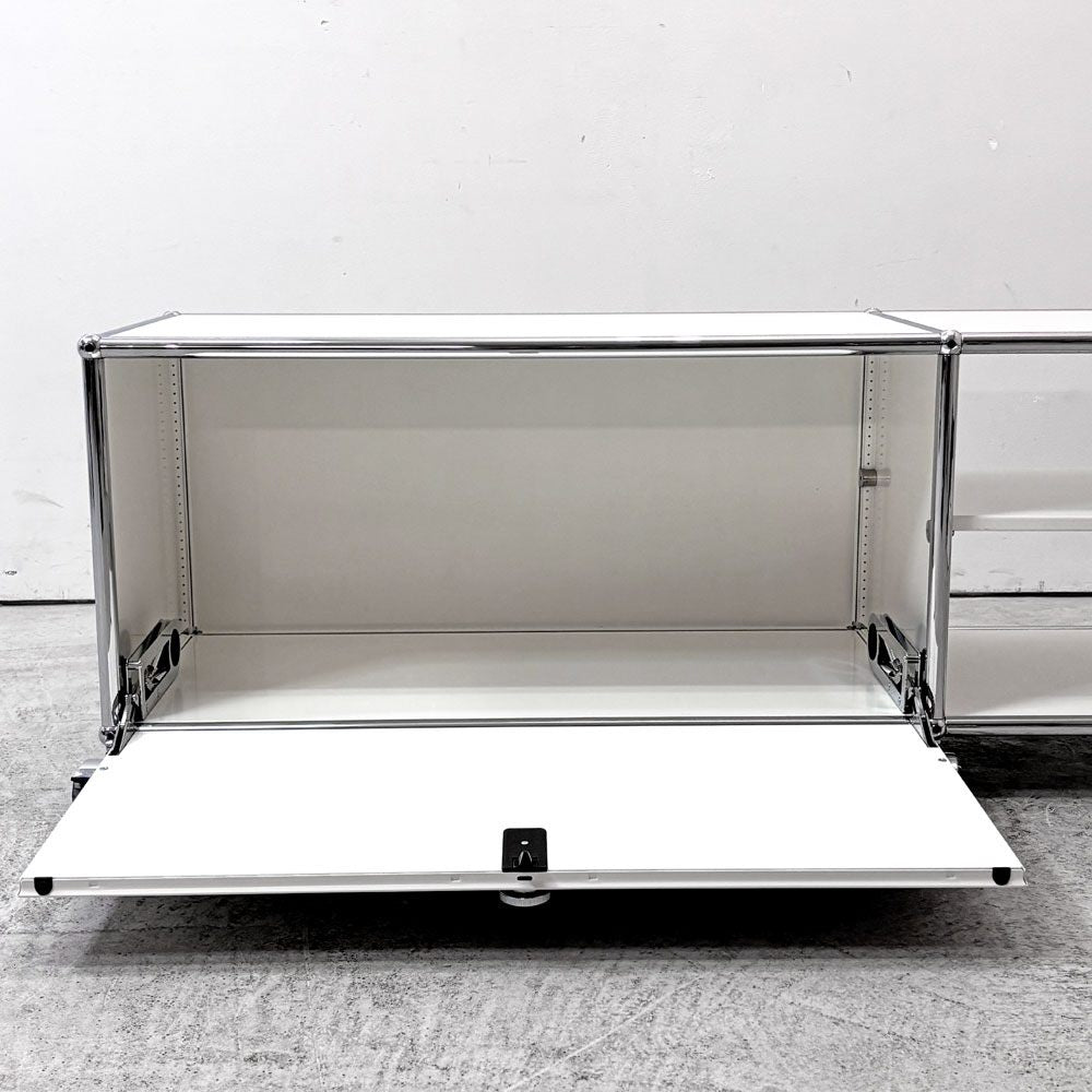 ユーエスエムハラー USM Haller モジュラーファニチャー Modular Furniture テレビボード ピュアホワイト2列1段 ドロップダウン キャスター ●