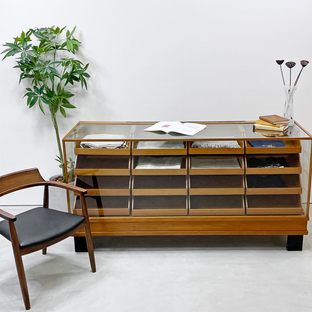 UKビンテージ UK Vintage シャツキャビネット ショーケース オーク材 16ドロワーズ W180cm 店舗什器 英国家具 アンティーク ●