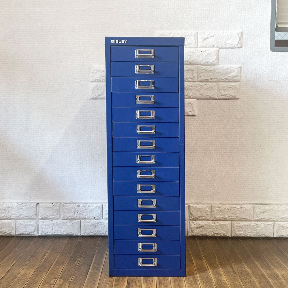 ビスレー BISLEY ベーシック BASIC 39/15 15段ドロワー キャビネット A4サイズ ブルー トレイ×2 付属 ◎