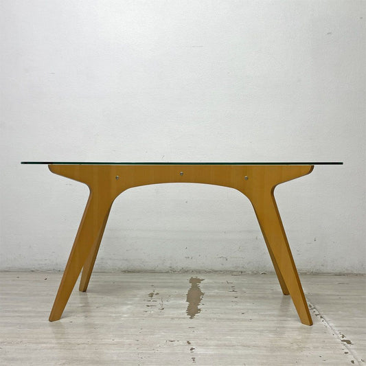 イーアンドワイ E&Y ペガサス ダイニングテーブル PEGASUS DINING TABLE Sサイズ W140cm ガラストップ ビーチ材 ナチュラル 定価￥154,000- ●