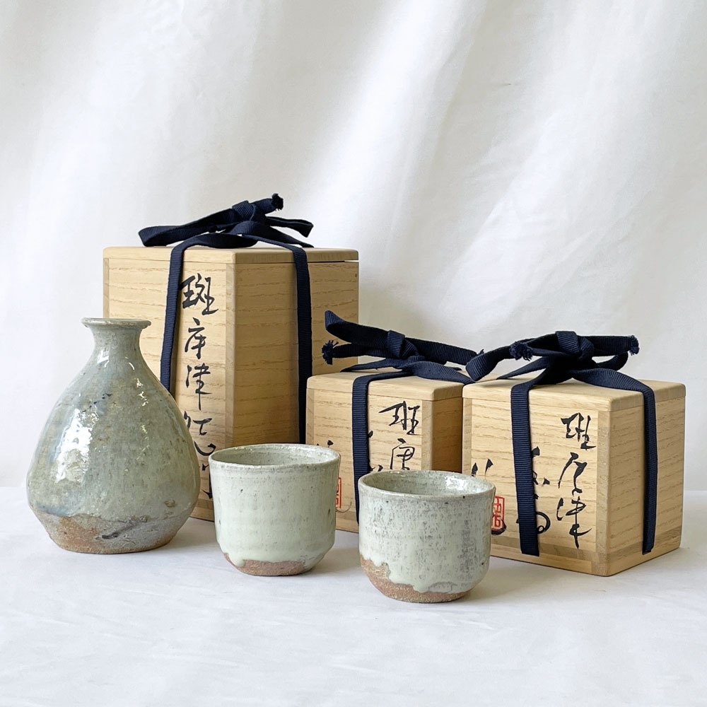 唐津焼 斑唐津 竹花正弘 徳利 箱付き Φ10cm 陶芸家 現代作家 ◇