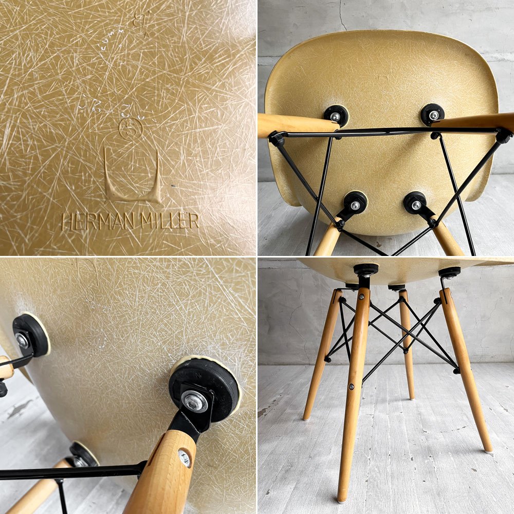 ハーマンミラー Herman Miller サイドシェルチェア セカンド 2ndビンテージ FRP オークルライト バタースコッチ ドゥエルベース イームズ ミッドセンチュリー ♪
