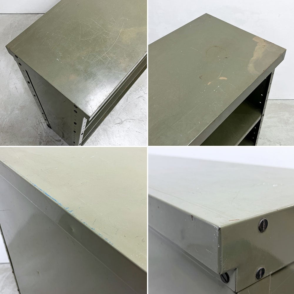 ビンテージ Vintage スチールシェルフ 3段 カーキ サイドボード オープンシェルフ シューズラック インダストリアル ●