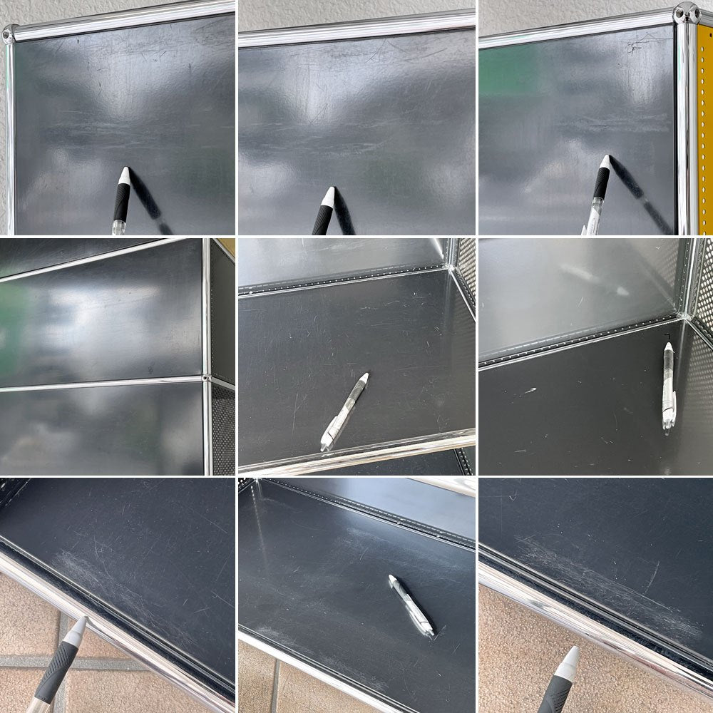 ユーエスエムハラー USMハラー USM Haller モジュラーファニチャー キャビネット シェルフ 1列5段 オープン W77×D37cm ブラック×ゴールデンイエロー パンチング×ガラスパネル 参考価格281,427円以上 ◇