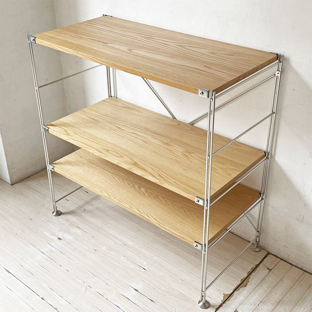 無印良品 MUJI ステンレスユニットシェルフ オーク材 ワイド 小 W86 H83cm 本棚 飾り棚 収納棚 ナチュラル 定価￥20,900- ★