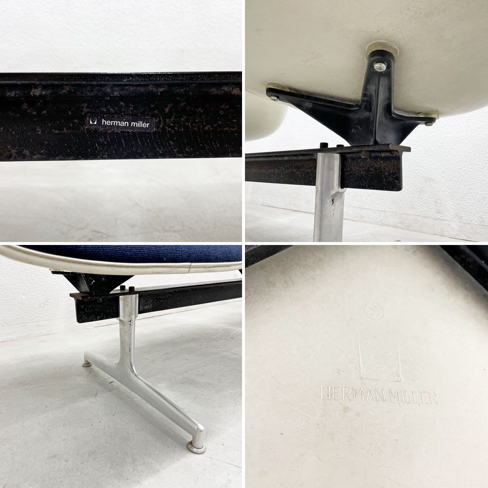 ハーマンミラー Herman Miller ビンテージ エアポートベンチ タンデムシート 4連 アームシェル 2nd ファブリック 新品張替え済 イームズ 希少 ネイビー・ブルーグレー・グレー・パープル C〓