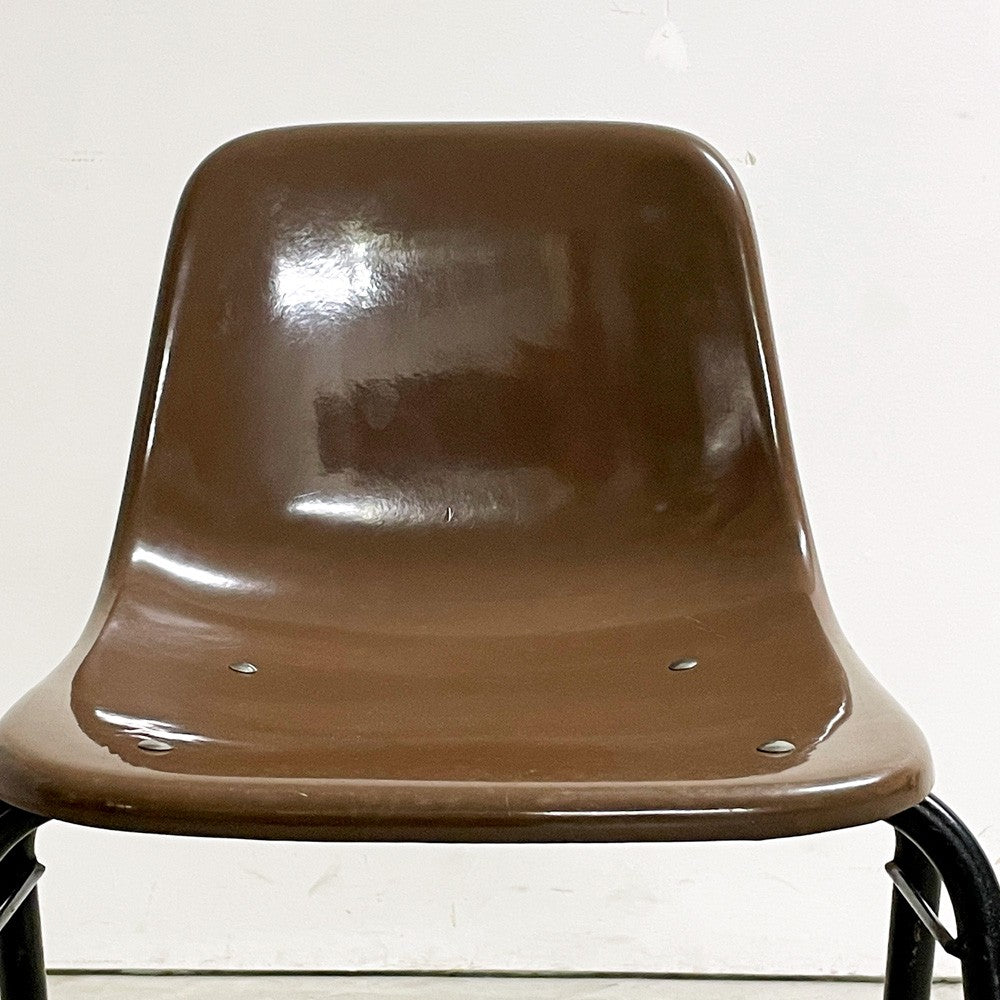 コトブキ KOTOBUKI スタッキングチェア FRP製 シェルチェア スチール脚 ブラウン 剣持勇デザイン ビンテージ ジャパニーズミッドセンチュリー E ●