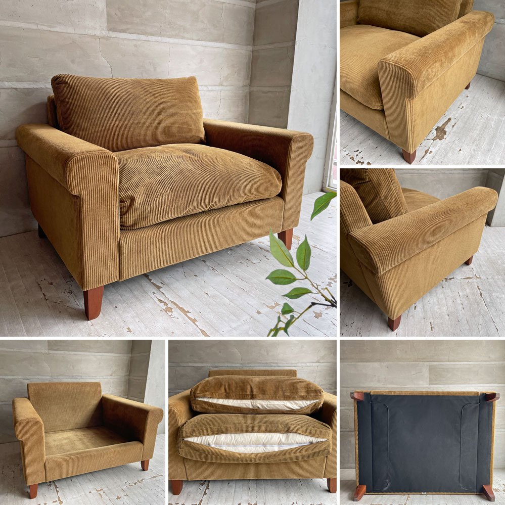 トラックファニチャー TRUCK FURNITURE FKソファ FK SOFA 1.5シーター F-21 グリーンコーデュロイ ウォールナット無垢材 定価￥352,000- ♪