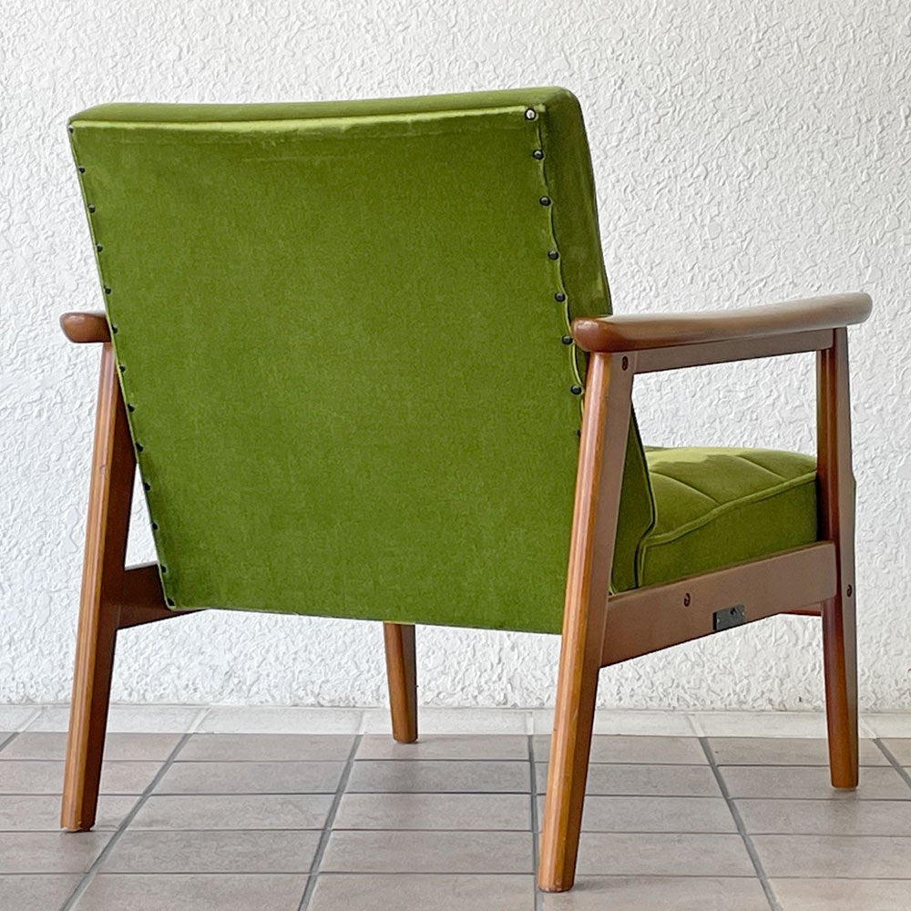 カリモク60 Karimoku60 Kチェア 1シーター ソファ モケットグリーン レトロモダン ミッドセンチュリーデザイン 現状品 ◇