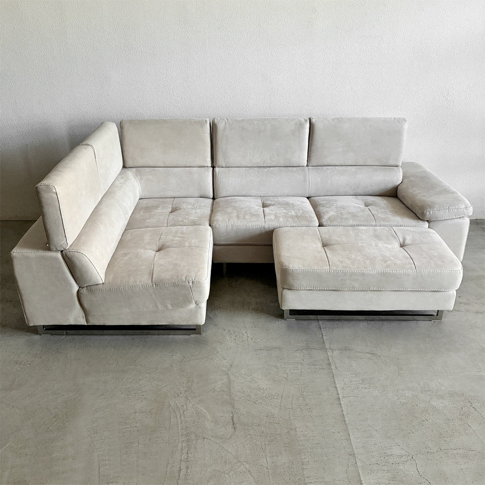 リラックスフォーム RELAX FORM 関家具 ロブスト ROBUSTO シェーズロング + 2P 右 カウチソファ W273cm コーナーソファ プライムレザーテックス PLT111 プラチナグレー 定価￥374,275の品 展示美品 〓