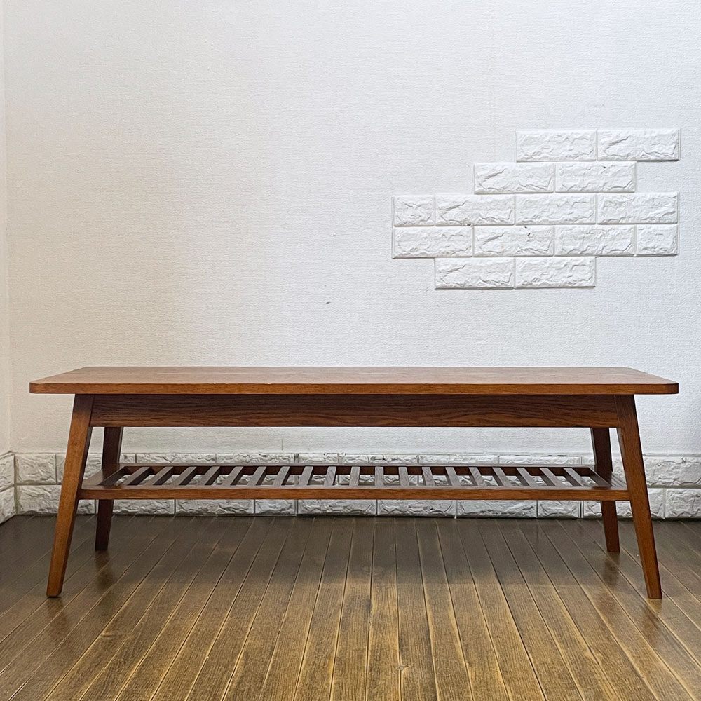 パシフィックファニチャーサービス P.F.S. ローテーブル DH TEA TABLE WITH SHELF Lサイズ W120cm ナラ材 ダークブラウン マガジンラック付 ◎