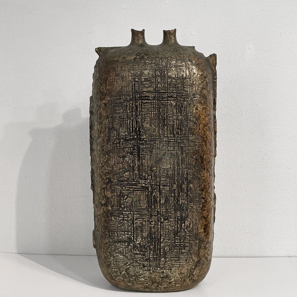 西村忠 彫金 ブロンズ 花瓶 フラワーベース H56cm オブジェ 彫刻 金属造形 抽象表現 大型 インテリア プリミティブ ◎
