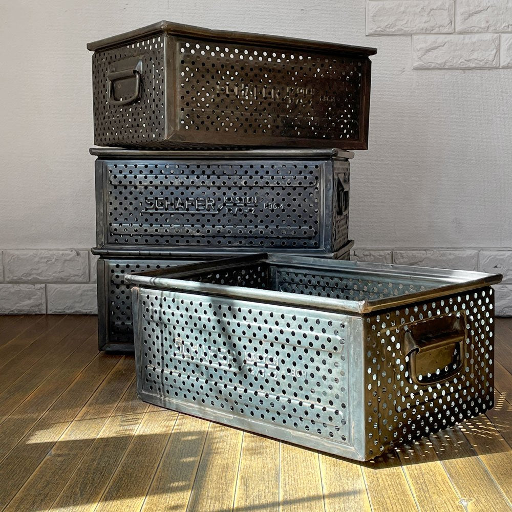 SCHAFER スタッキング ストレージボックス パンチングメタル インダストリアル ドイツビンテージ B ◎