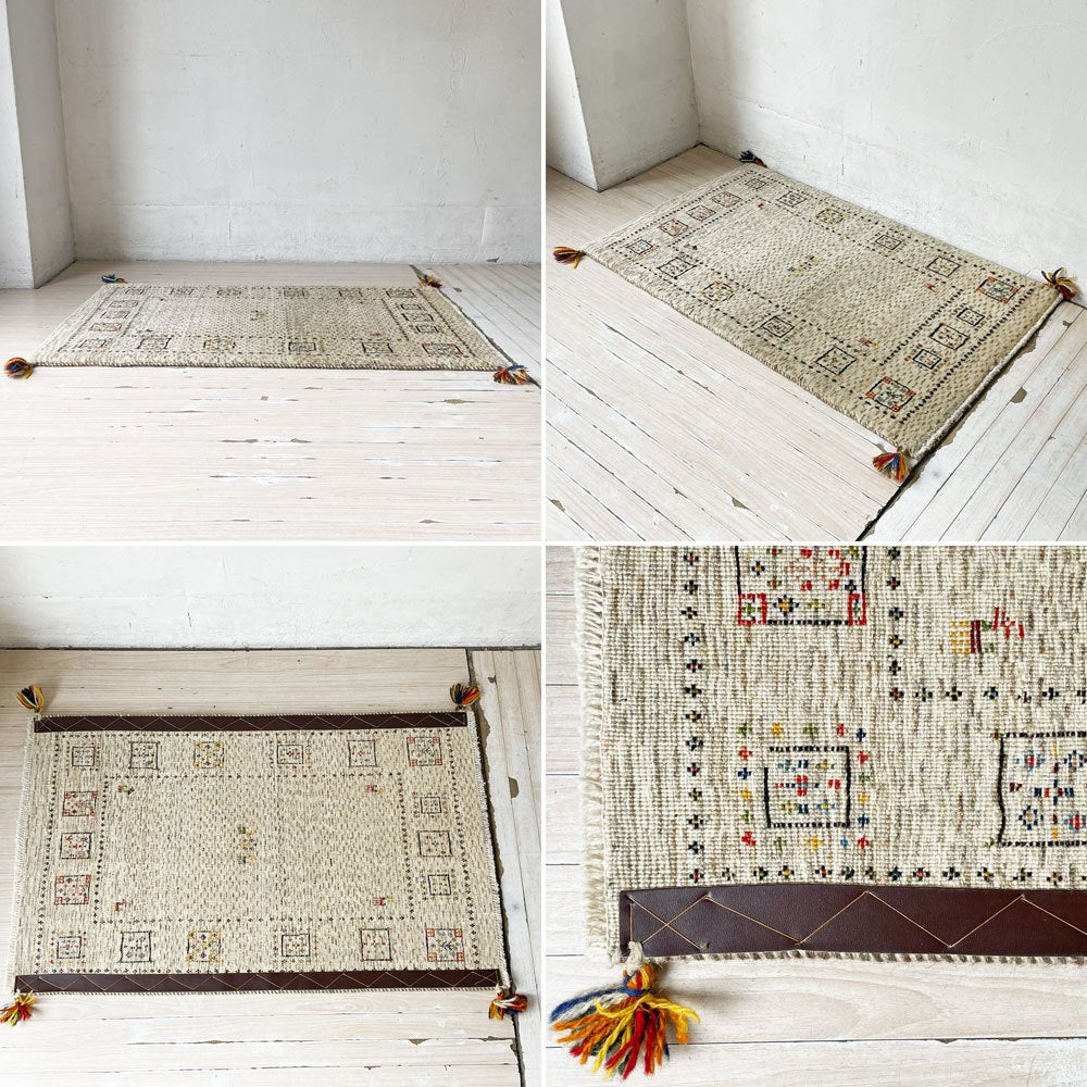 ギャッベ GABBEH ランナー キッチンマット 絨毯 玄関マット ウール ナチュラルカラー トライバルラグ イラン ★