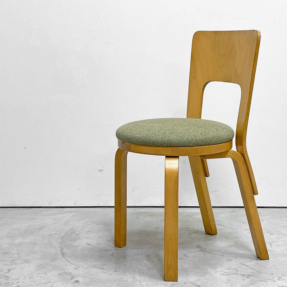 アルテック artek チェア66 CHAIR66 ダイニングチェア ナチュラルラッカー バーチ材 ファブリックシート アルヴァ・アアルト フィンランド 北欧家具 ビンテージ B ●