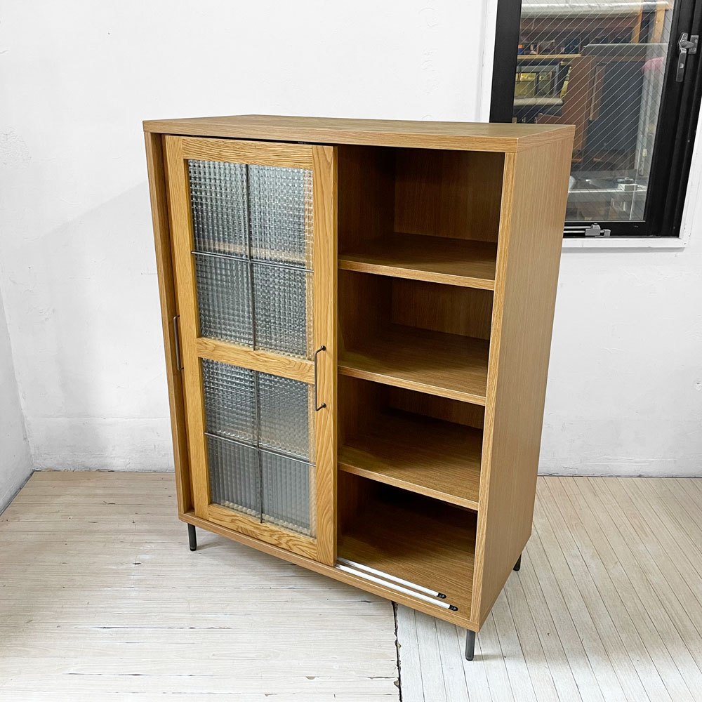 アデペシュ a.depeche カデル cadeal スライドガラス キャビネット ロー slide glass cabinet low オーク材 オイル仕上げ 定価¥79,200- ★